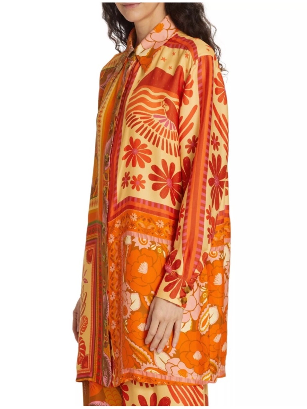 FARM RIO Forest Mixed Scarves Chemise Shirt Dress and Wide-Leg Pants Set - Picture 5 of 12